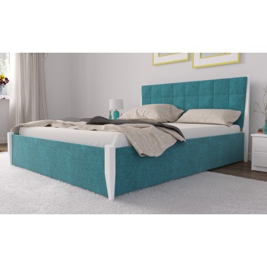 Кровать двуспальная 160x200 Токио с подъемным механизмом ЧДК Велюр Аквамарин (дерево ольха) ножки Белые