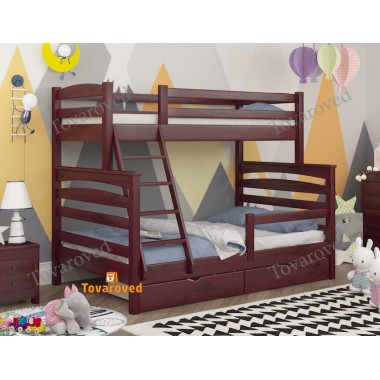 Двухъярусная кровать с Ящиками 90х140х200 и бортиком защитным внизу Wellmebely Кай Трансформер сосна Махонь Л6